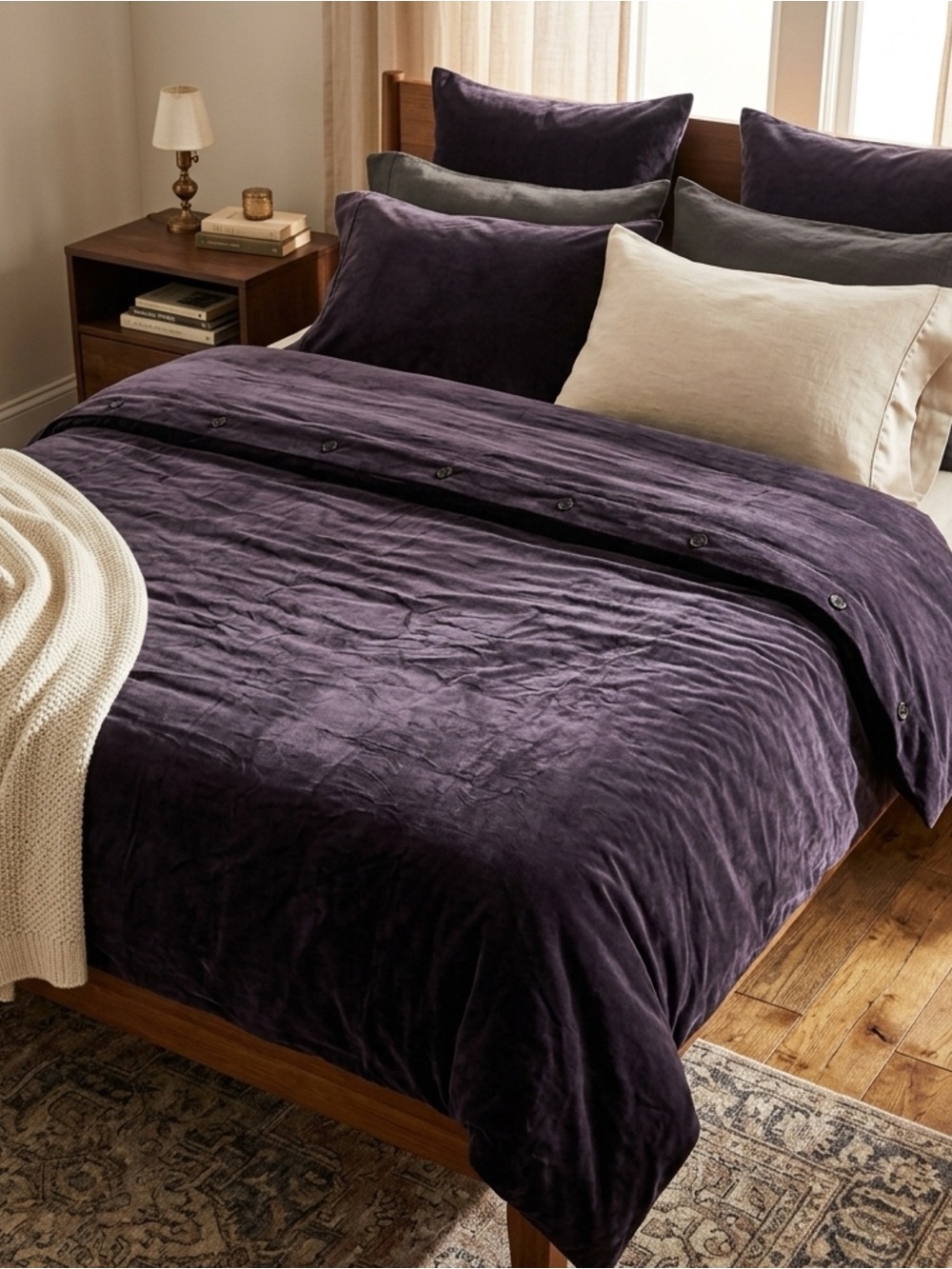 Hawthorn Hill Vintage Velvet Duvet Cover Dark Plum Purple Plush Cozy Full Size